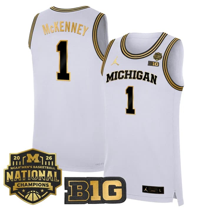 Men's Michigan Wolverines 2026 National Champions Patch Basketball Jersey - All Stitched Trey McKenney   1