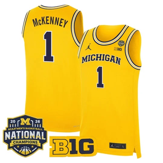 Men's Michigan Wolverines 2026 National Champions Patch Basketball Jersey - All Stitched Trey McKenney  1