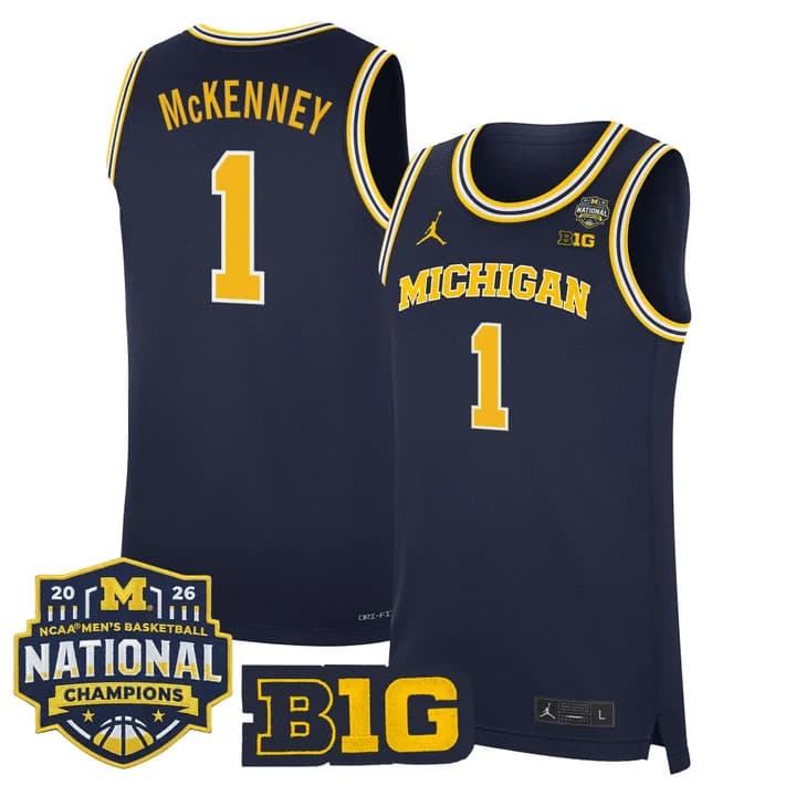 Men's Michigan Wolverines 2026 National Champions Patch Basketball Jersey - All Stitched Trey McKenney 1
