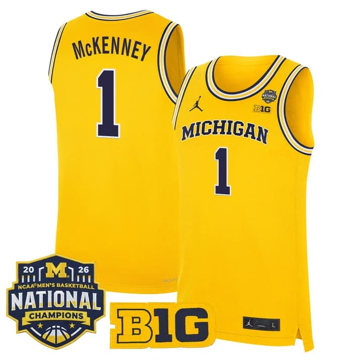Men's Michigan Wolverines 2026 National Champions Patch Basketball Jersey - All Stitched Trey McKenney