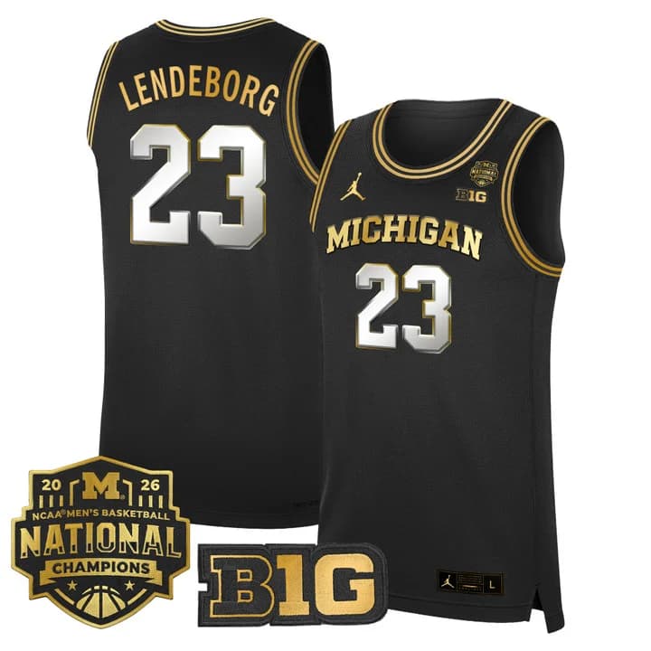 Men's Michigan Wolverines 2026 National Champions Patch Basketball Jersey - All Stitched Yaxel Lendeborg #  23