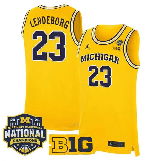 Men's Michigan Wolverines 2026 National Champions Patch Basketball Jersey - All Stitched Yaxel Lendeborg  23