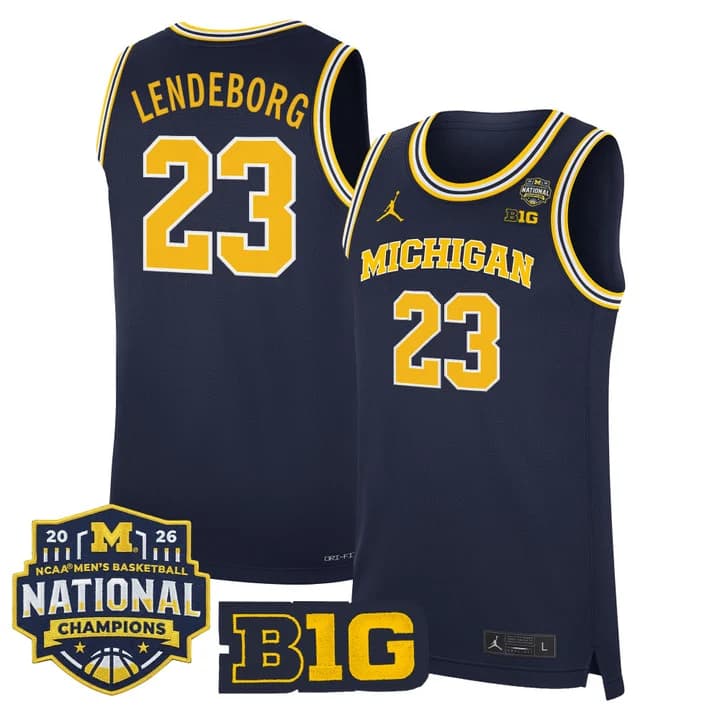 Men's Michigan Wolverines 2026 National Champions Patch Basketball Jersey - All Stitched Yaxel Lendeborg 23