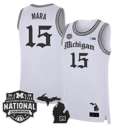 Men's Michigan Wolverines 2026 National Champions Patch Basketball Jersey - Gothic Edition - All Stitched Aday Mara