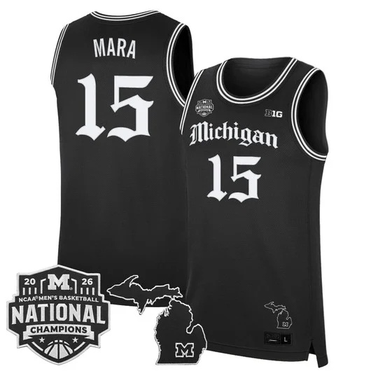 Men's Michigan Wolverines 2026 National Champions Patch Basketball Jersey - Gothic Edition - All Stitched Aday Mara1