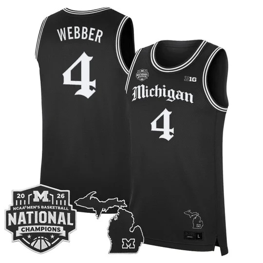 Men's Michigan Wolverines 2026 National Champions Patch Basketball Jersey - Gothic Edition - All Stitched Chris  Webber