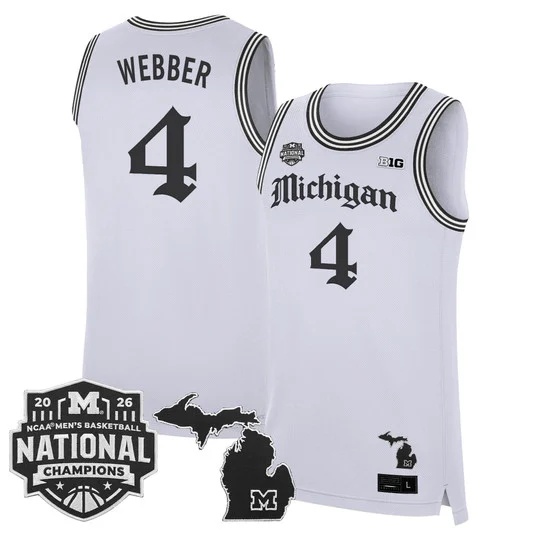 Men's Michigan Wolverines 2026 National Champions Patch Basketball Jersey - Gothic Edition - All Stitched Chris Webber