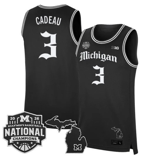 Men's Michigan Wolverines 2026 National Champions Patch Basketball Jersey - Gothic Edition - All Stitched Elliot Cadeau 3
