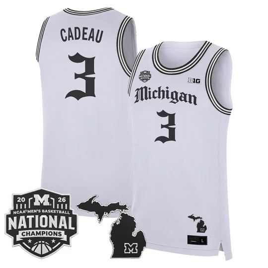 Men's Michigan Wolverines 2026 National Champions Patch Basketball Jersey - Gothic Edition - All Stitched Elliot Cadeau