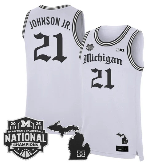 Men's Michigan Wolverines 2026 National Champions Patch Basketball Jersey - Gothic Edition - All Stitched Morez Johnson Jr.