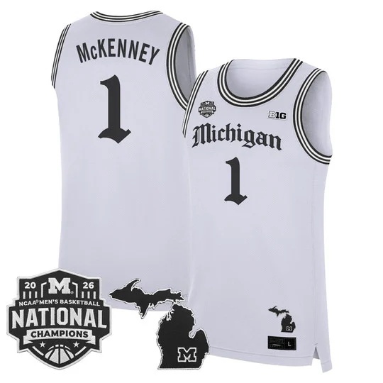 Men's Michigan Wolverines 2026 National Champions Patch Basketball Jersey - Gothic Edition - All Stitched Trey McKenney