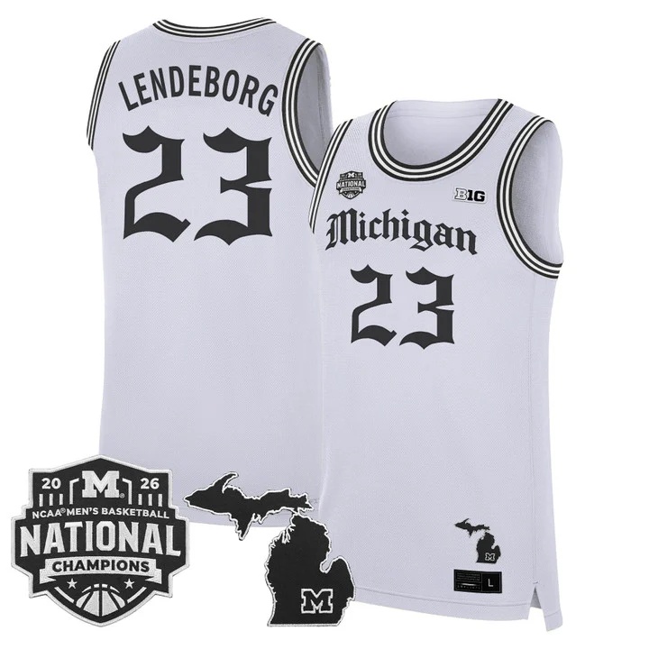Men's Michigan Wolverines 2026 National Champions Patch Basketball Jersey - Gothic Edition - All Stitched Yaxel Lendeborg