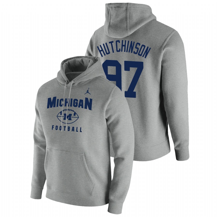Men's Michigan Wolverines Aidan Hutchinson Gray Oopty Oop Football Pullover Hoodie