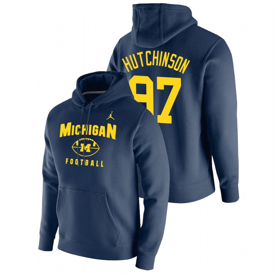 Men's Michigan Wolverines Aidan Hutchinson Navy Oopty Oop Football Pullover Hoodie