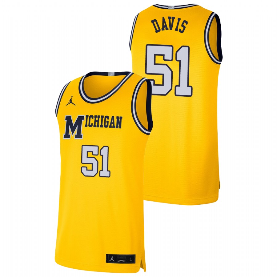 Men's Michigan Wolverines Austin Davis Basketball Jersey Maize