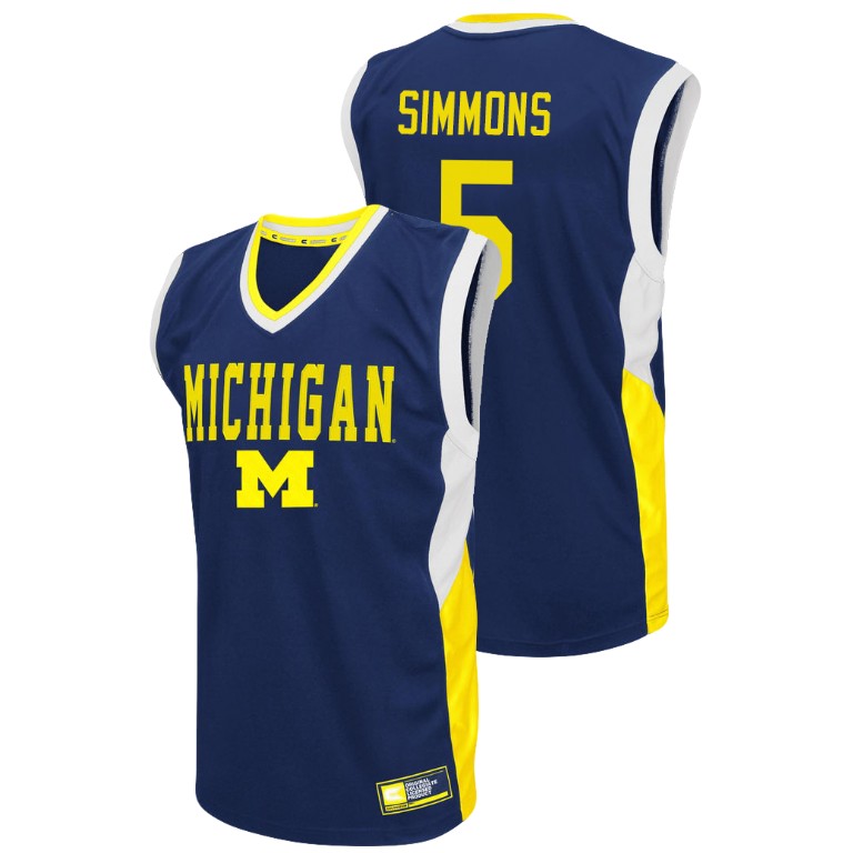Men's Michigan Wolverines Blue Jaaron Simmons College Basketball Fadeaway Jersey