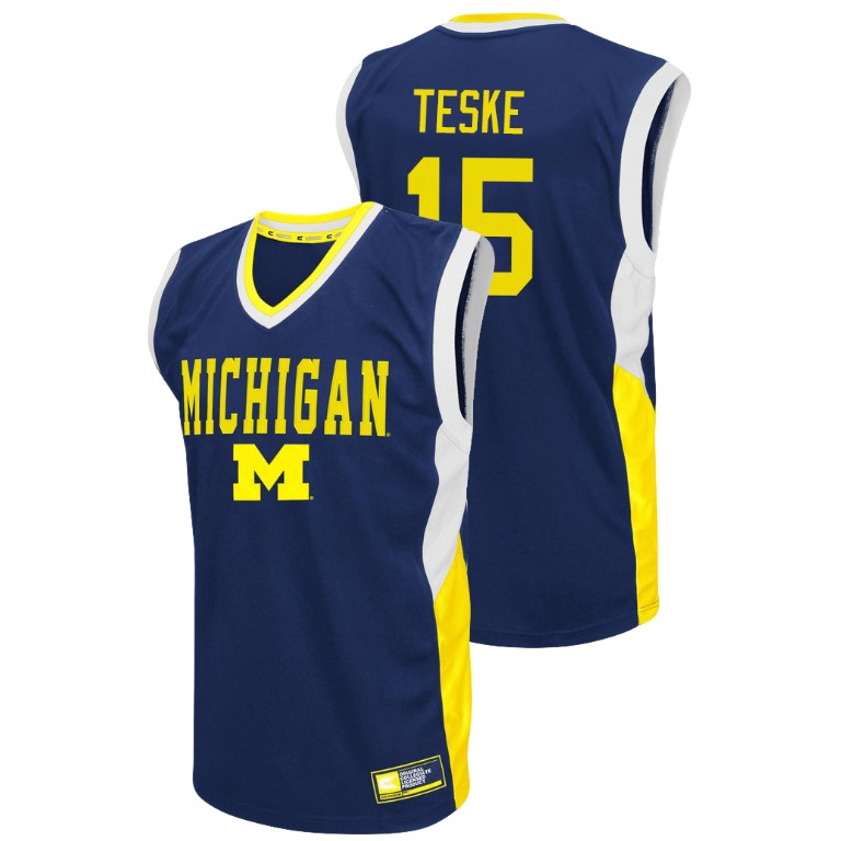 Men's Michigan Wolverines Blue Jon Teske College Basketball Fadeaway Jersey