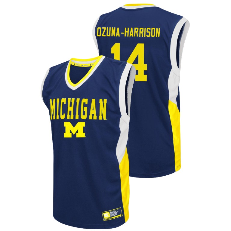 Men's Michigan Wolverines Blue Rico Ozuna-Harrison College Basketball Fadeaway Jersey