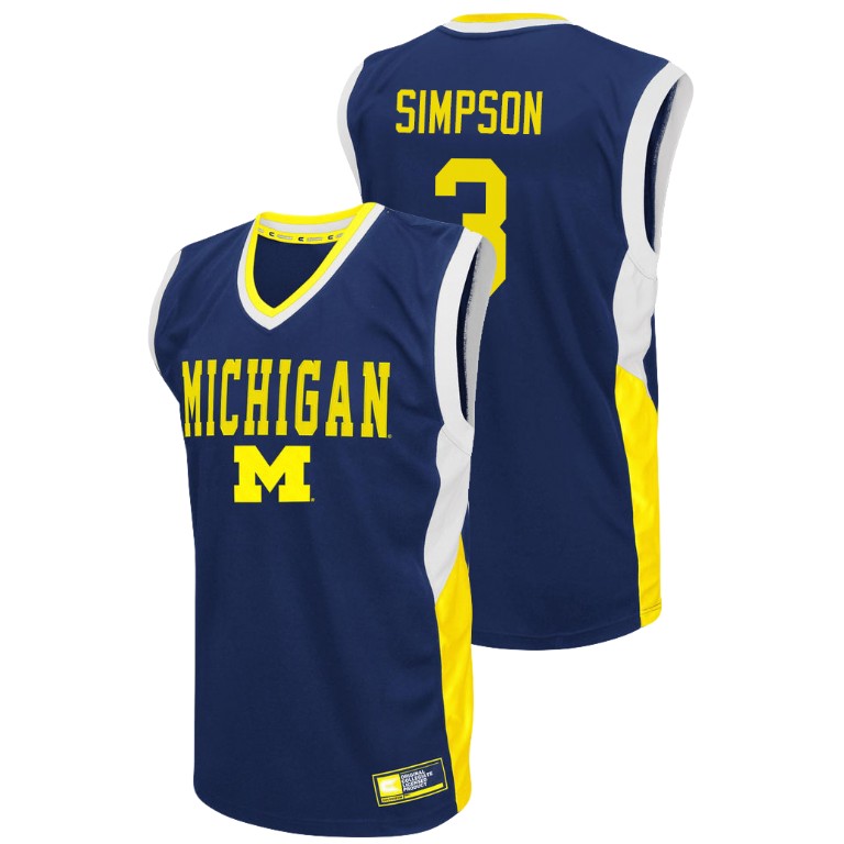 Men's Michigan Wolverines Blue Zavier Simpson College Basketball Fadeaway Jersey