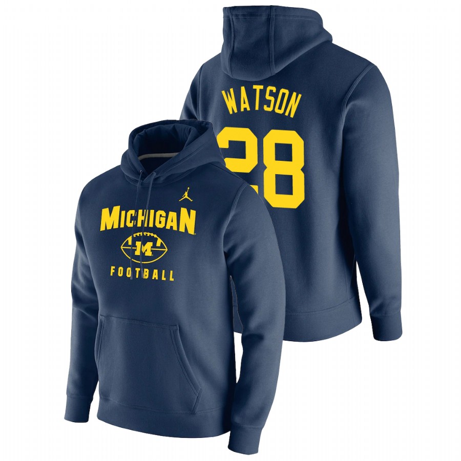 Men's Michigan Wolverines Brandon Watson Navy Oopty Oop Football Pullover Hoodie