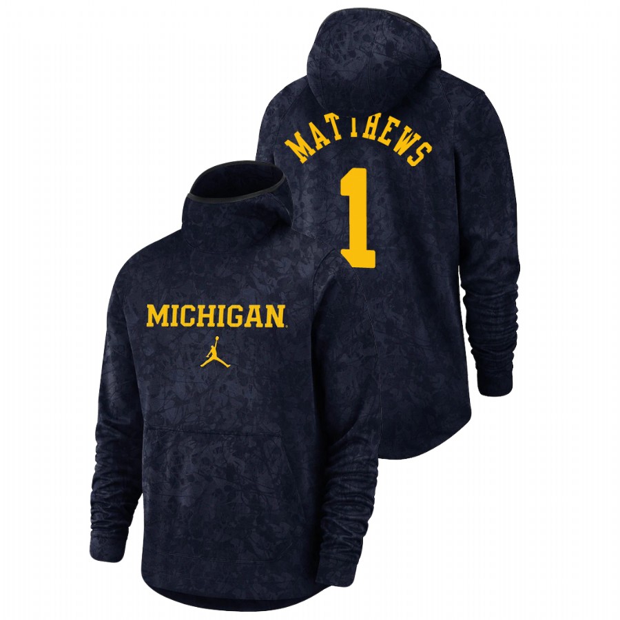 Men's Michigan Wolverines Charles Matthews Navy Basketball Spotlight Team Logo Pullover Hoodie