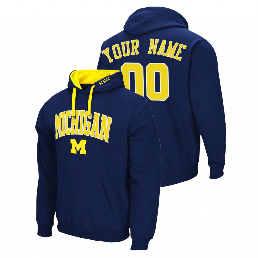 Men's Michigan Wolverines Custom Navy Arch & Logo 2.0 Pullover Hoodie