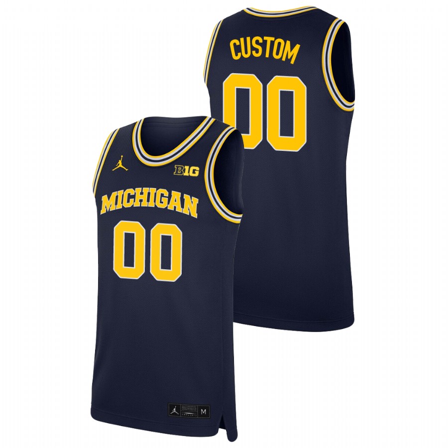 Men's Michigan Wolverines Custom Replica College Basketball Jersey Navy 