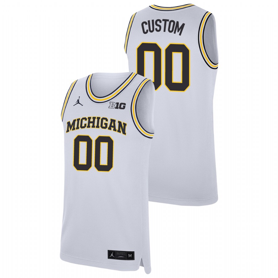 Men's Michigan Wolverines Custom Replica College Basketball Jersey White