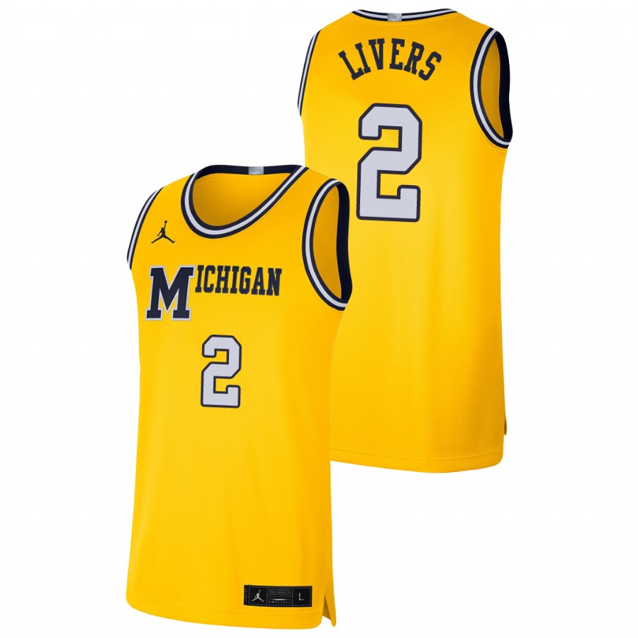 Men's Michigan Wolverines Isaiah Livers Basketball Jersey Maize