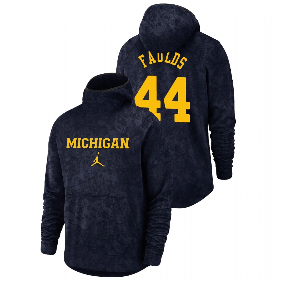 Men's Michigan Wolverines Jaron Faulds Navy Basketball Spotlight Team Logo Pullover Hoodie