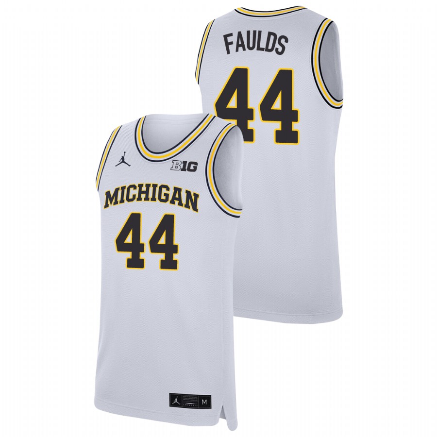 Men's Michigan Wolverines Jaron Faulds Replica College Basketball Jersey White