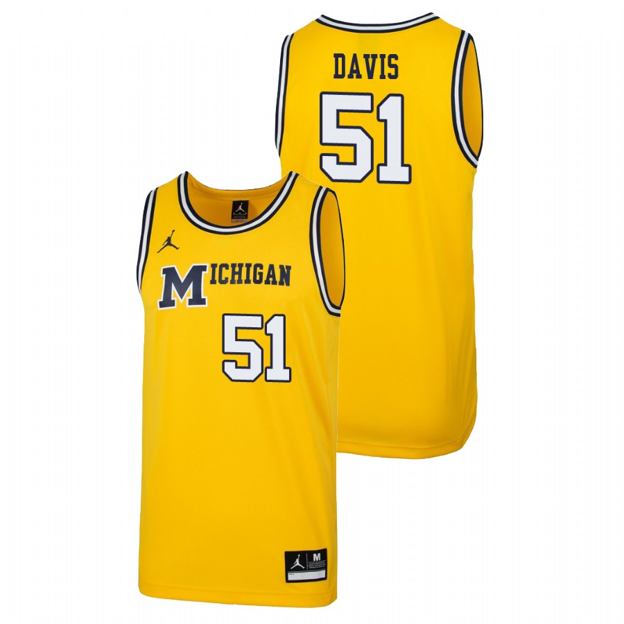Men's Michigan Wolverines Maize Austin Davis 1989 Throwback Basketball Replica Jersey