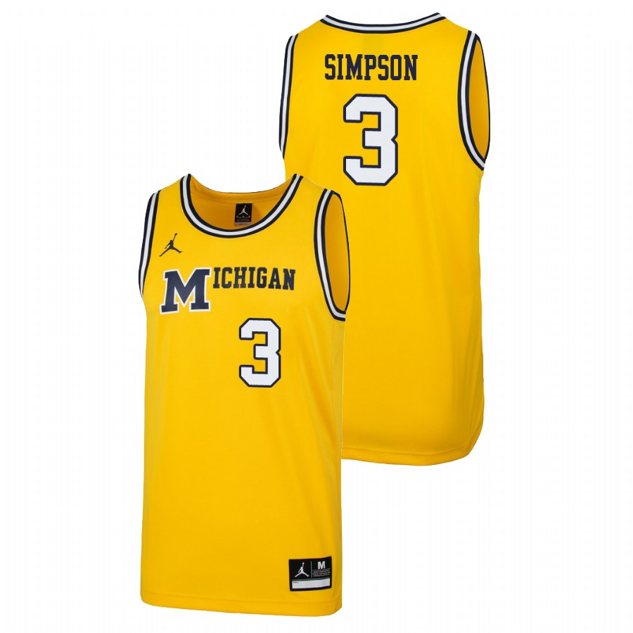 Men's Michigan Wolverines Maize Zavier Simpson 1989 Throwback Basketball Replica Jersey