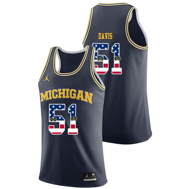 Men's Michigan Wolverines Navy Austin Davis College Basketball Jordan Brand USA Flag Jersey