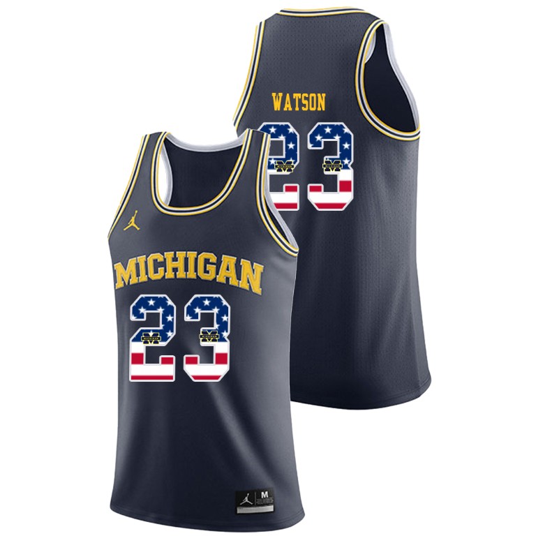 Men's Michigan Wolverines Navy Ibi Watson College Basketball Jordan Brand USA Flag Jersey