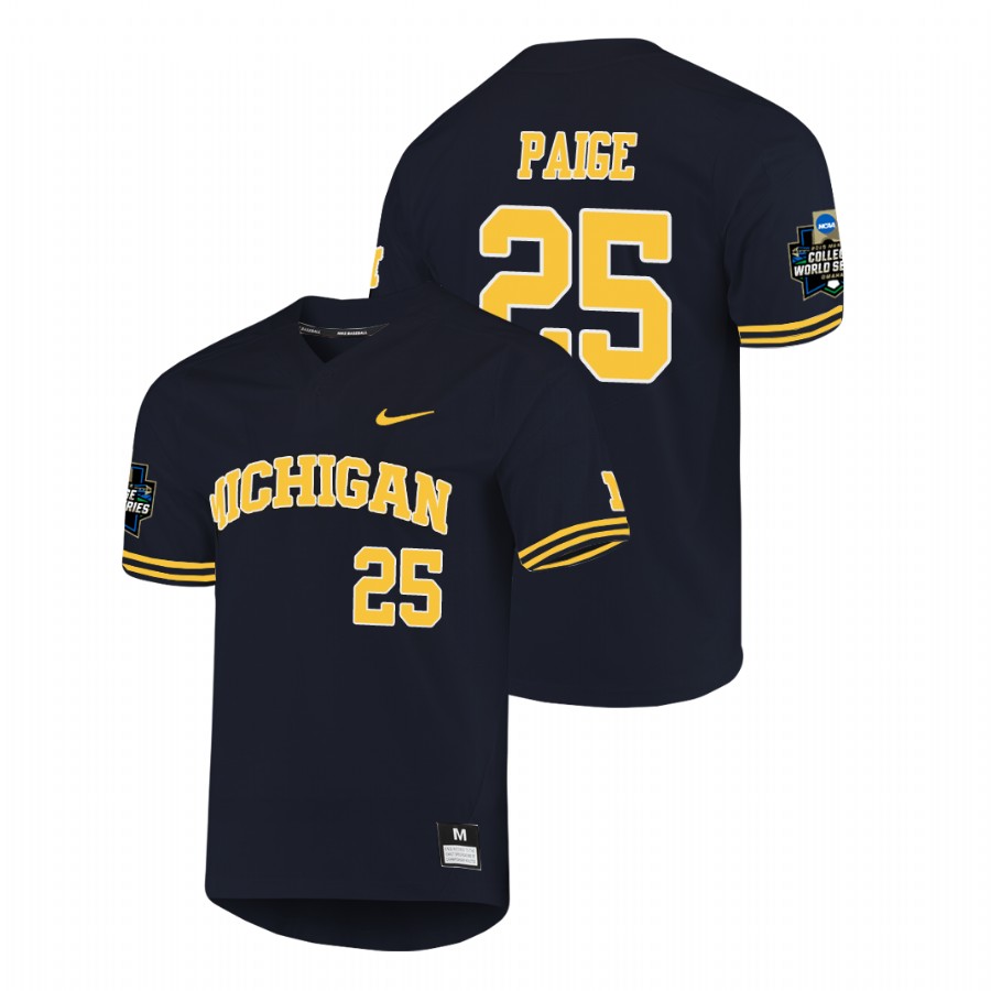 Men's Michigan Wolverines Navy Isaiah Paige 2019 NCAA Baseball College World Series Jersey 
