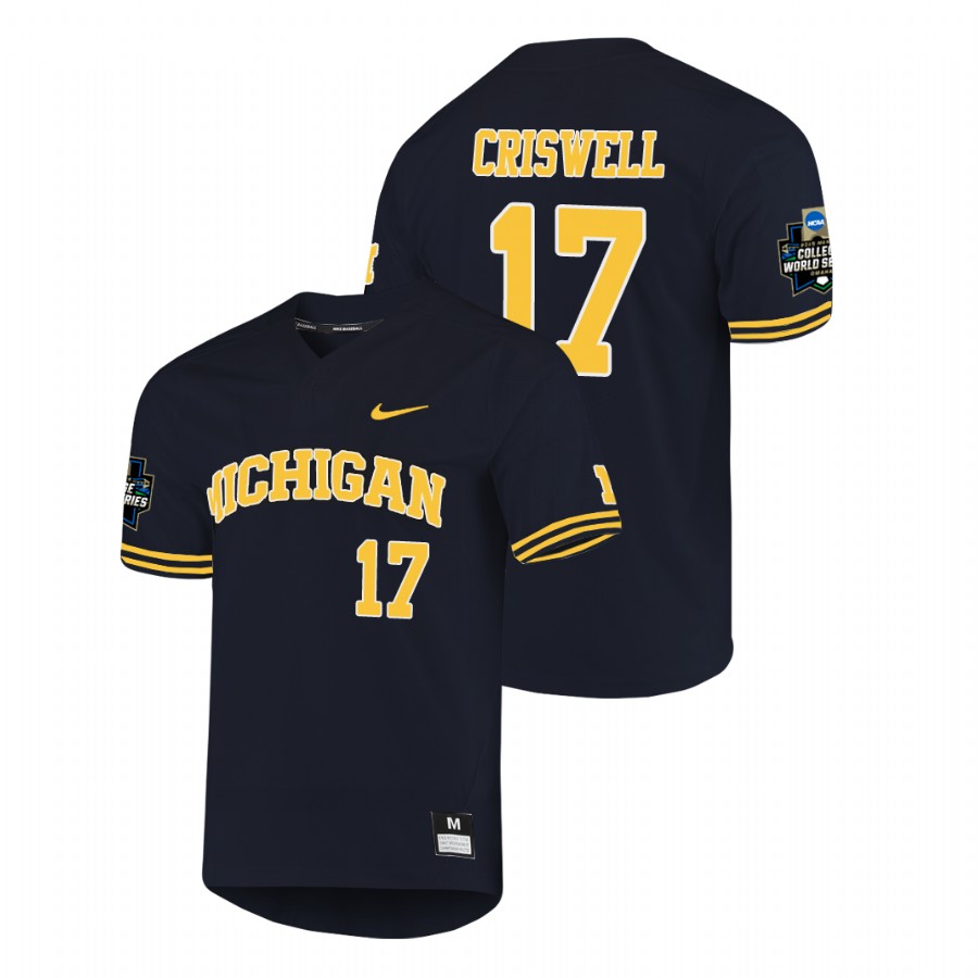 Men's Michigan Wolverines Navy Jeff Criswell 2019 NCAA Baseball College World Series Jersey 