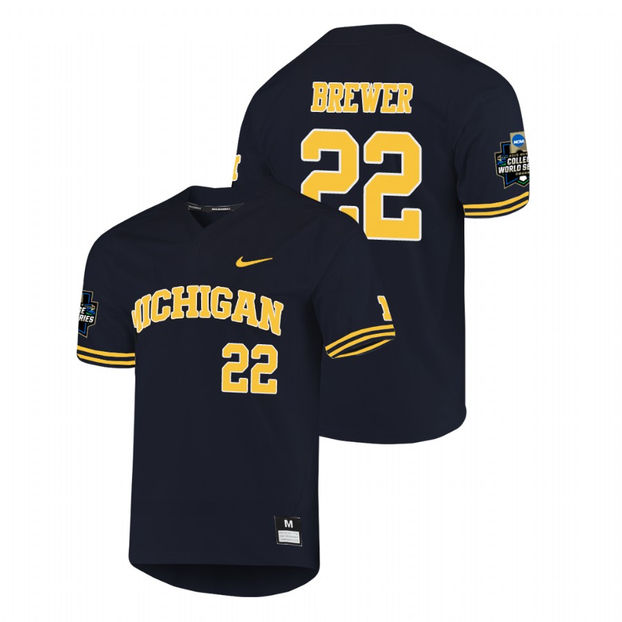 Men's Michigan Wolverines Navy Jordan Brewer 2019 NCAA Baseball College World Series Jersey 