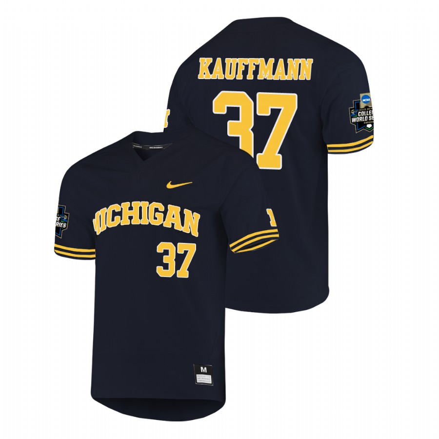 Men's Michigan Wolverines Navy Karl Kauffmann 2019 NCAA Baseball College World Series Jersey 