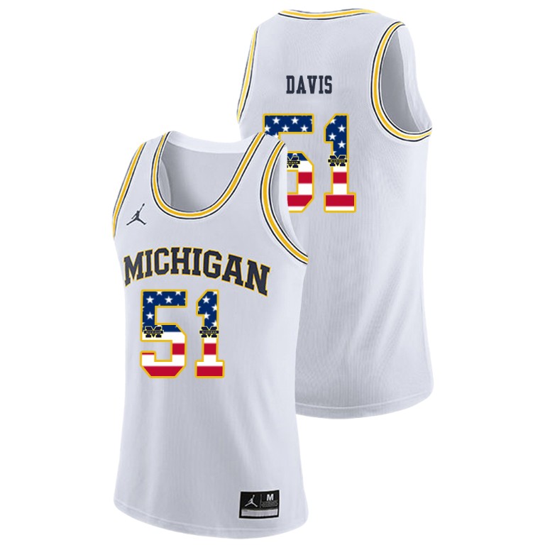 Men's Michigan Wolverines White Austin Davis College Basketball Jordan Brand USA Flag Jersey