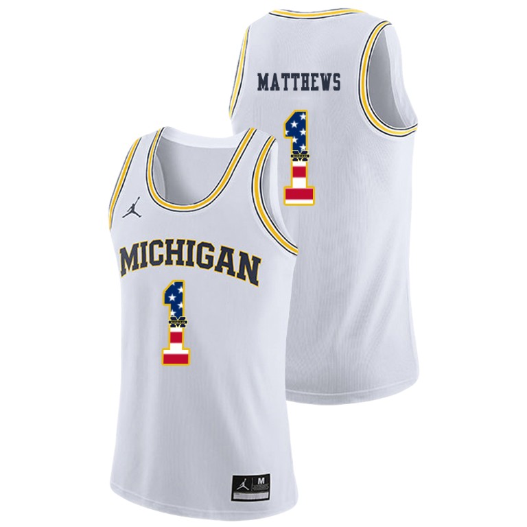 Men's Michigan Wolverines White Charles Matthews College Basketball Jordan Brand USA Flag Jersey