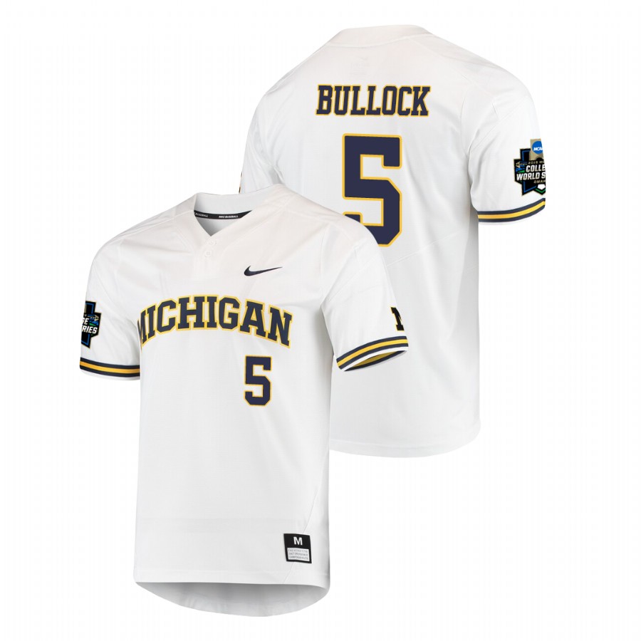 Men's Michigan Wolverines White Christan Bullock 2019 NCAA Baseball College World Series Jersey 