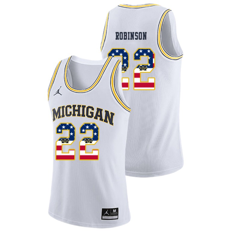 Men's Michigan Wolverines White Duncan Robinson College Basketball Jordan Brand USA Flag Jersey