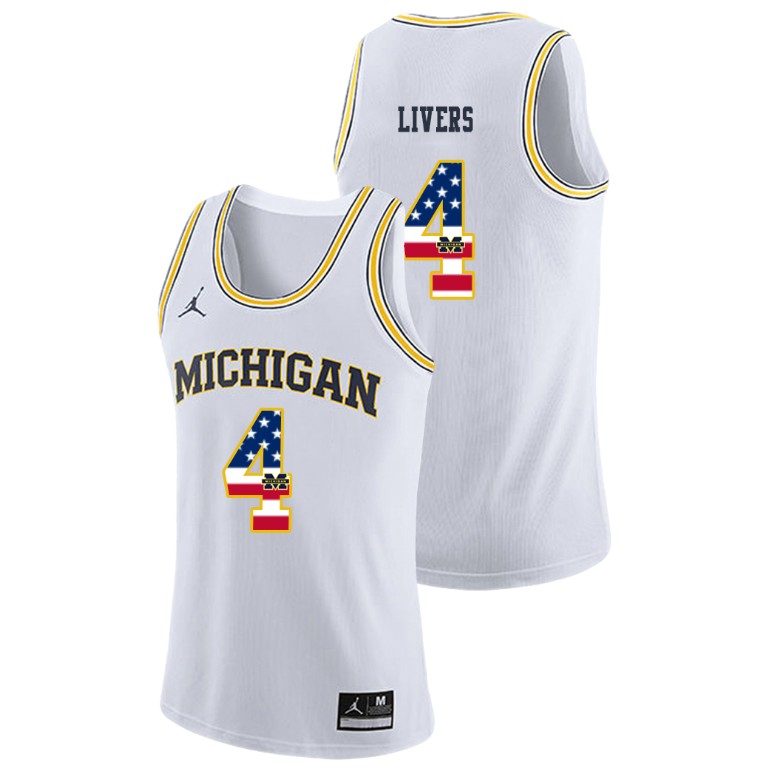 Men's Michigan Wolverines White Isaiah Livers College Basketball Jordan Brand USA Flag Jersey