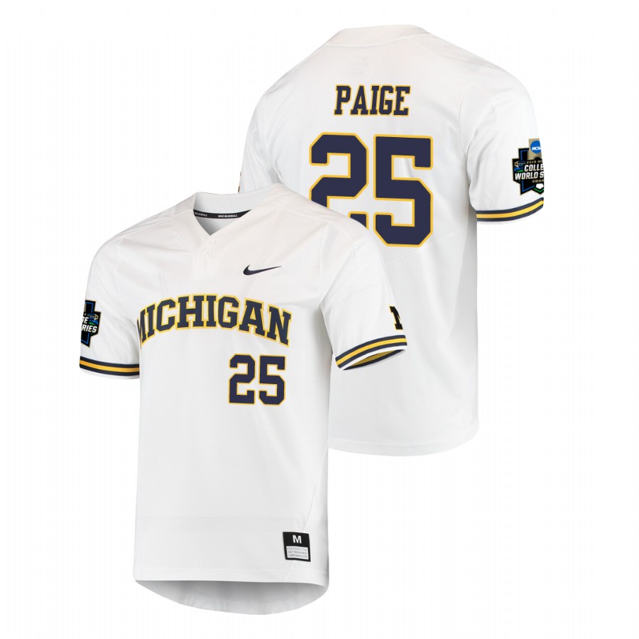Men's Michigan Wolverines White Isaiah Paige 2019 NCAA Baseball College World Series Jersey 