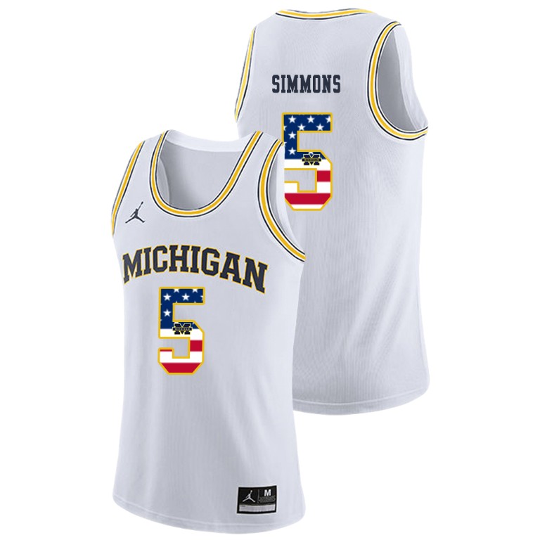 Men's Michigan Wolverines White Jaaron Simmons College Basketball Jordan Brand USA Flag Jersey