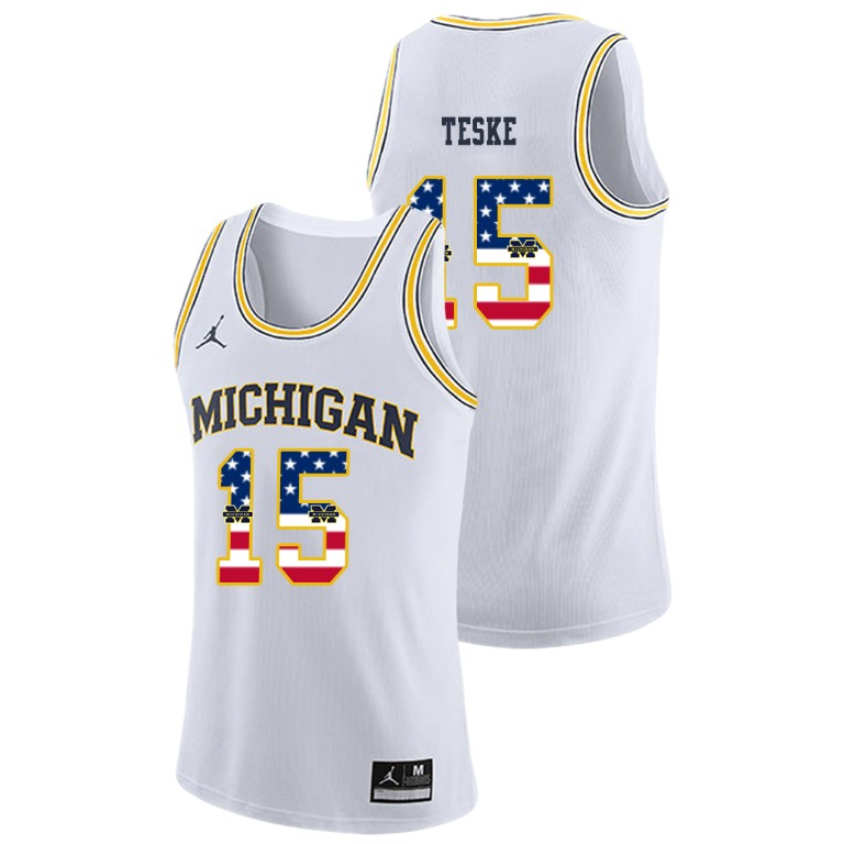 Men's Michigan Wolverines White Jon Teske College Basketball Jordan Brand USA Flag Jersey