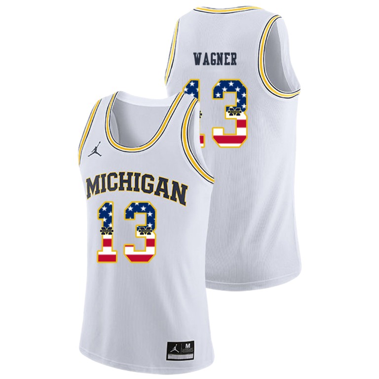 Men's Michigan Wolverines White Moritz Wagner College Basketball Jordan Brand USA Flag Jersey