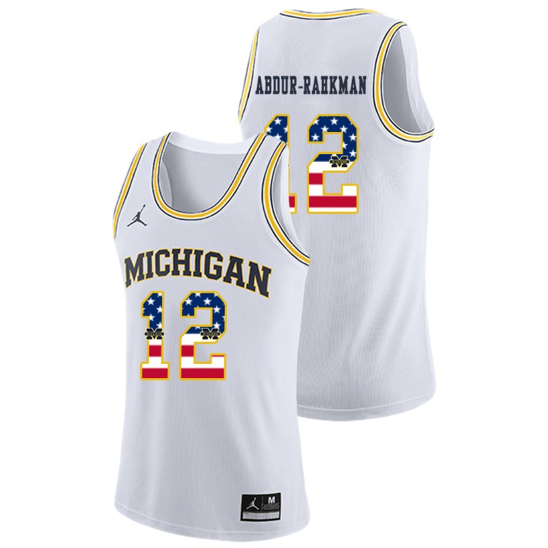 Men's Michigan Wolverines White Muhammad-Ali Abdur-Rahkman College Basketball Jordan Brand USA Flag Jersey