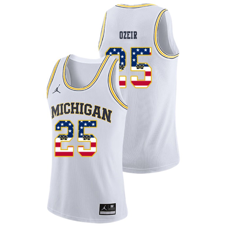Men's Michigan Wolverines White Naji Ozeir College Basketball Jordan Brand USA Flag Jersey